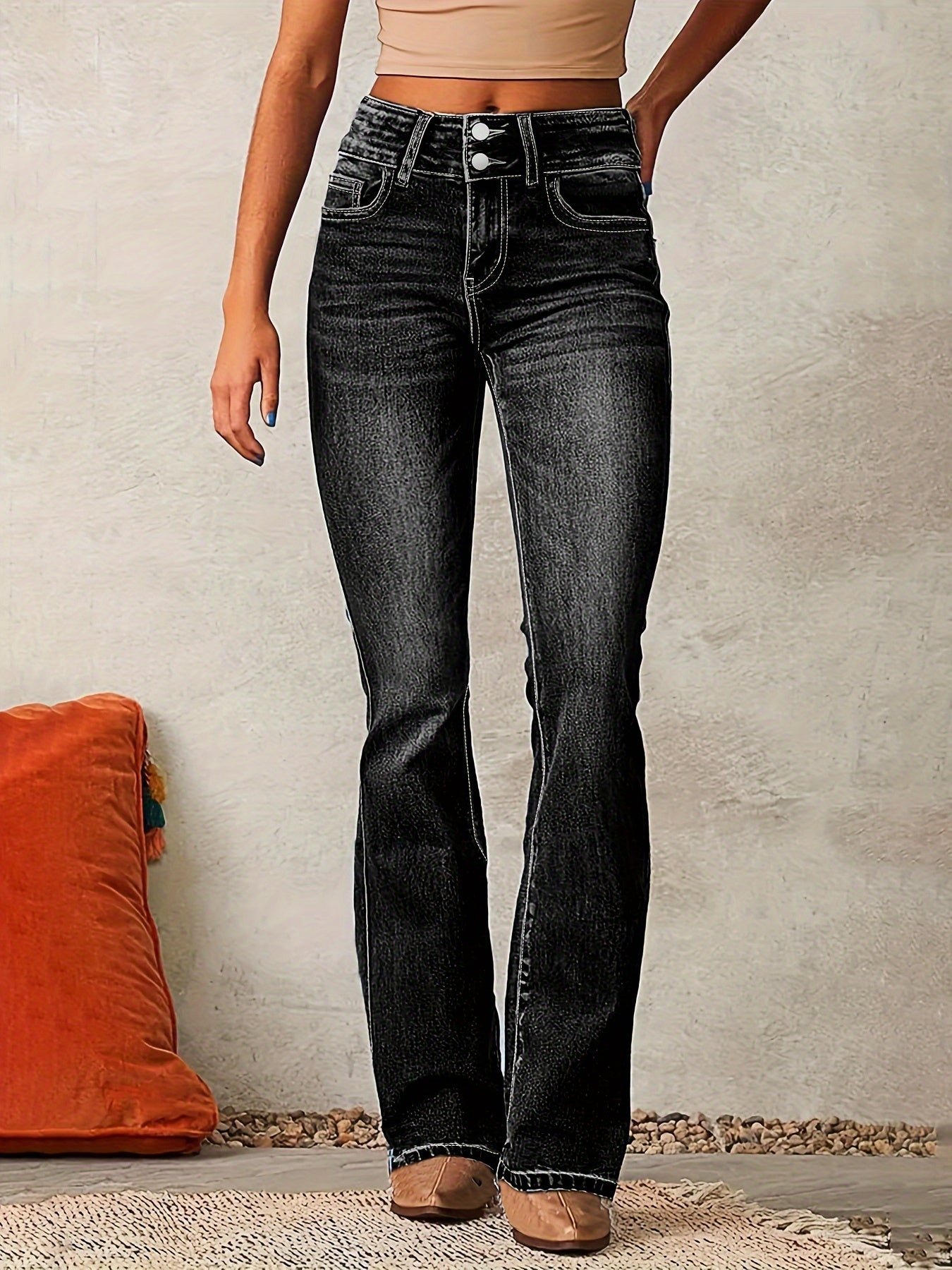 Nirvana – Schlaghose aus Jeansstoff mit Knopfleiste Vorne