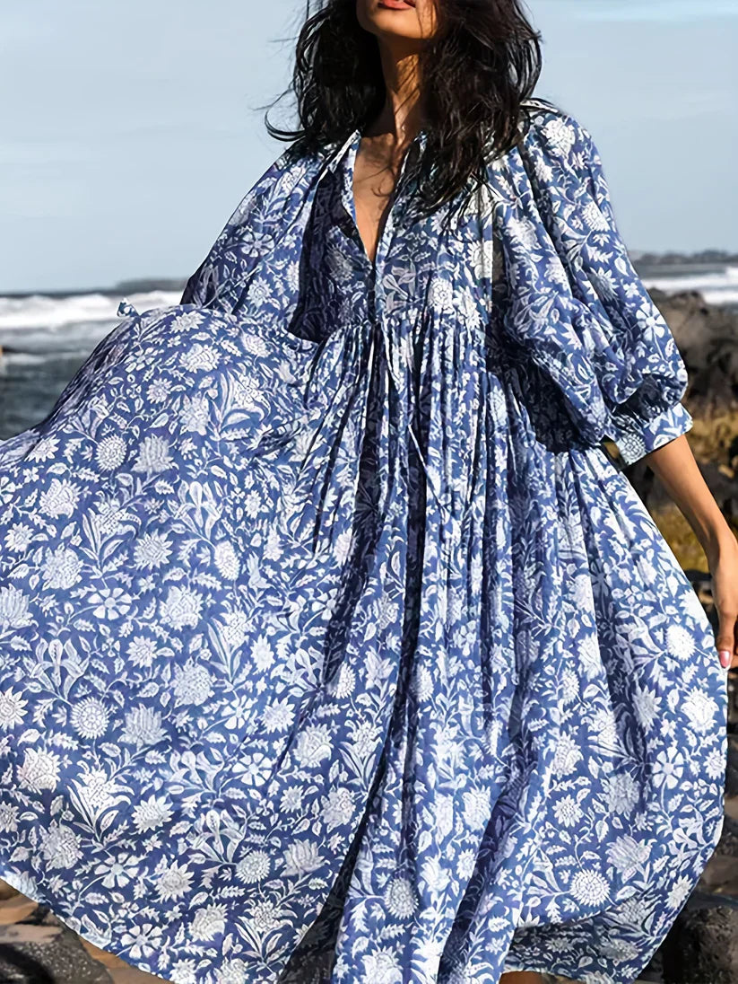 Janna - Midi Blumenkleid Mit V Ausschnitt
