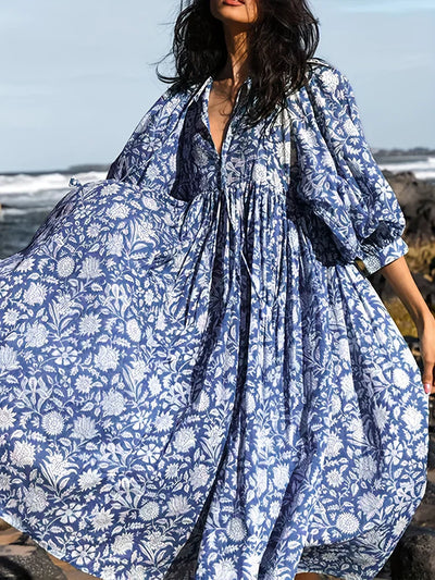 Janna - Midi Blumenkleid Mit V Ausschnitt