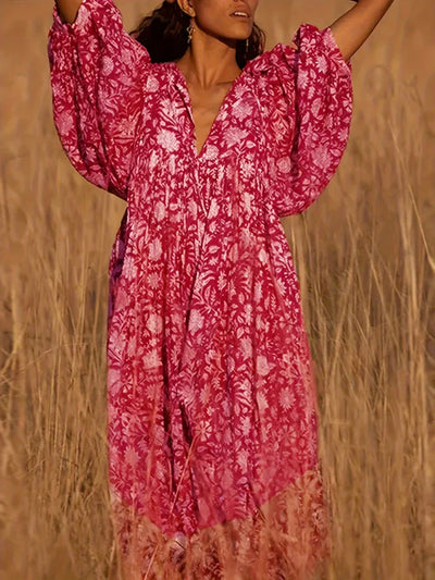 Janna - Midi Blumenkleid Mit V Ausschnitt