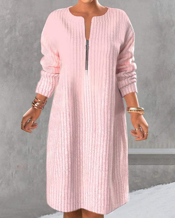 Nalea - Einfarbiges Kleid Mit Reissverschluss