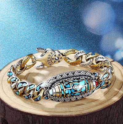 DziVana - Dzi Armband Mit Sechs Zeichen Mantra in Türkis