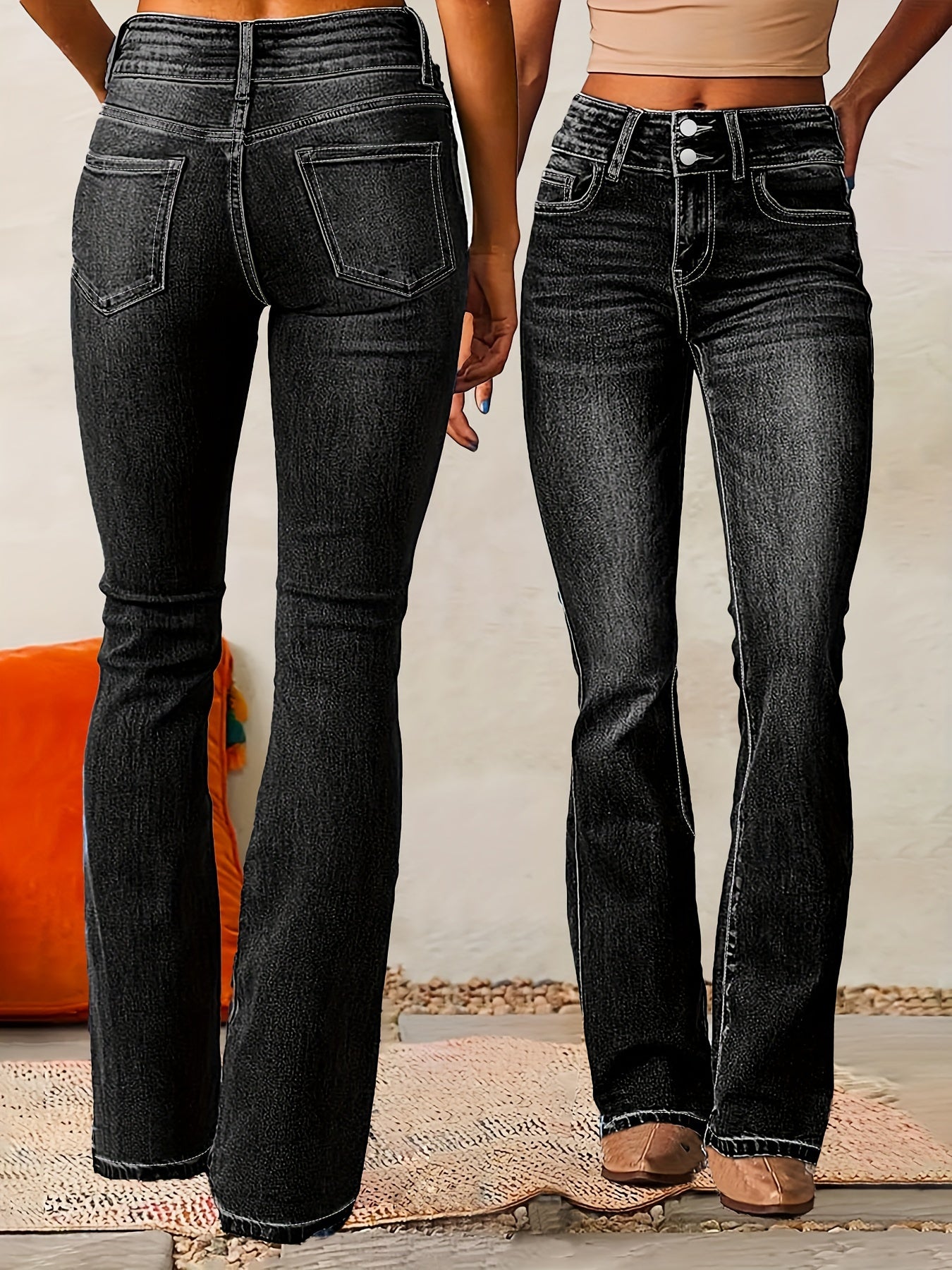 Nirvana – Schlaghose aus Jeansstoff mit Knopfleiste Vorne