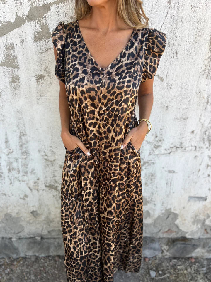 Floris - Leopardenmuster V-Ausschnitt Jumpsuit