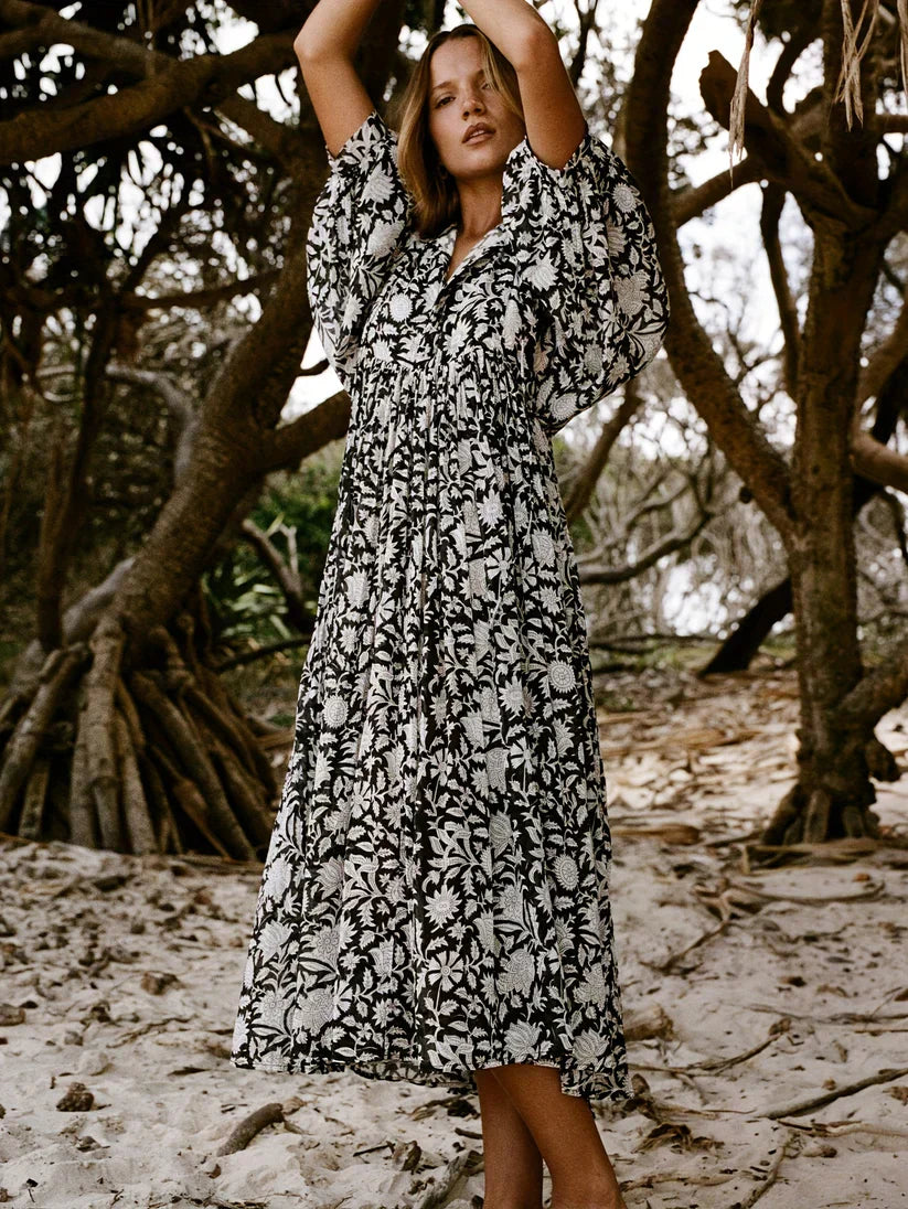 Janna - Midi Blumenkleid Mit V Ausschnitt