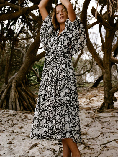 Janna - Midi Blumenkleid Mit V Ausschnitt