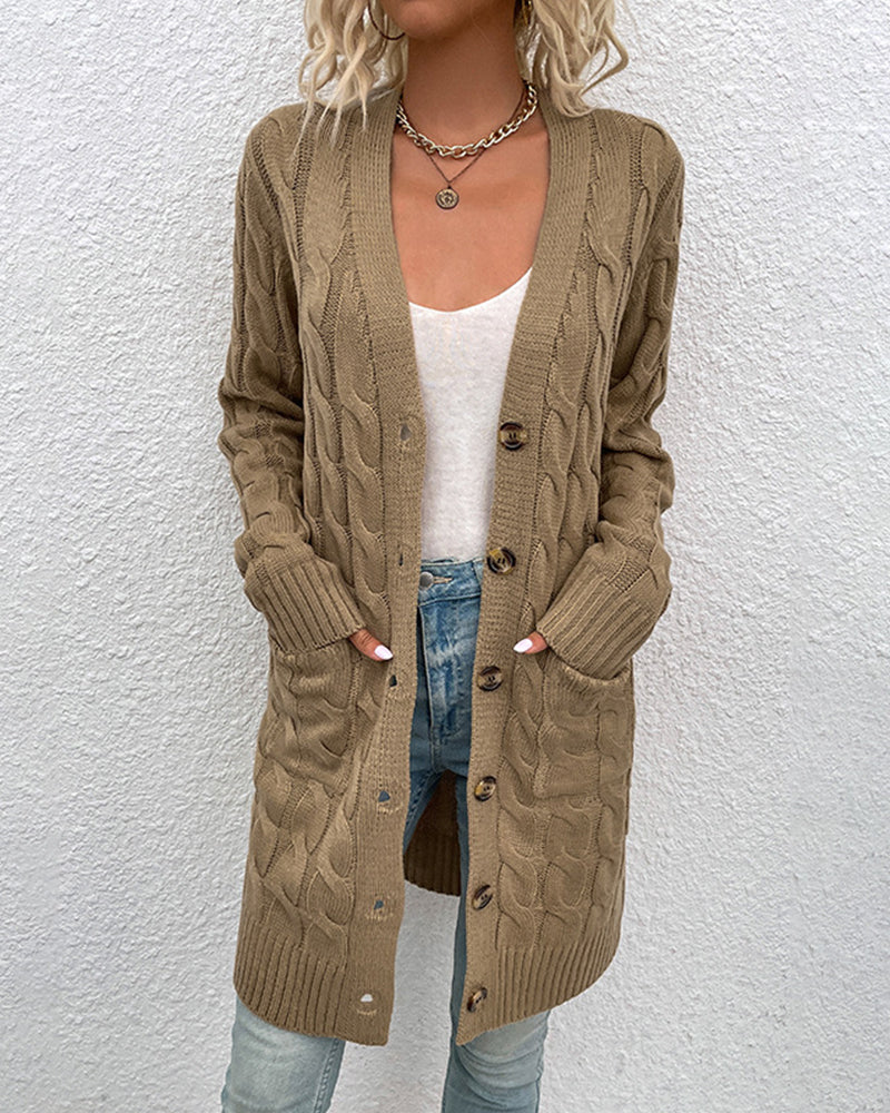 Stilvolle Anna Langarm-Strickjacke in Uni-Farbe