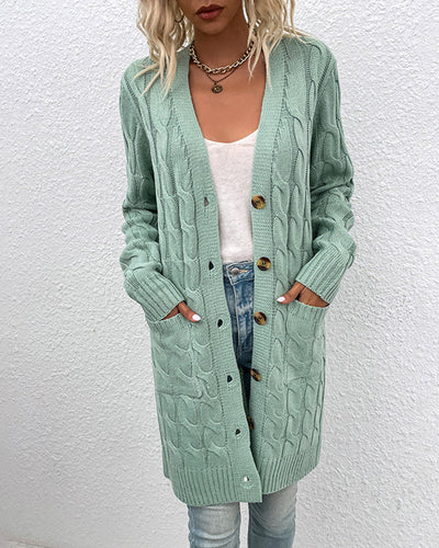 Stilvolle Anna Langarm-Strickjacke in Uni-Farbe