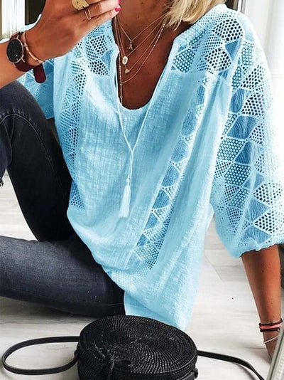 Leila - U-Ausschnitt Bluse Mit Ärmel