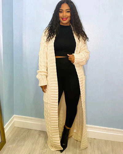 Theodora - Trendy V-Ausschnitt Lässige lange Strickjacke