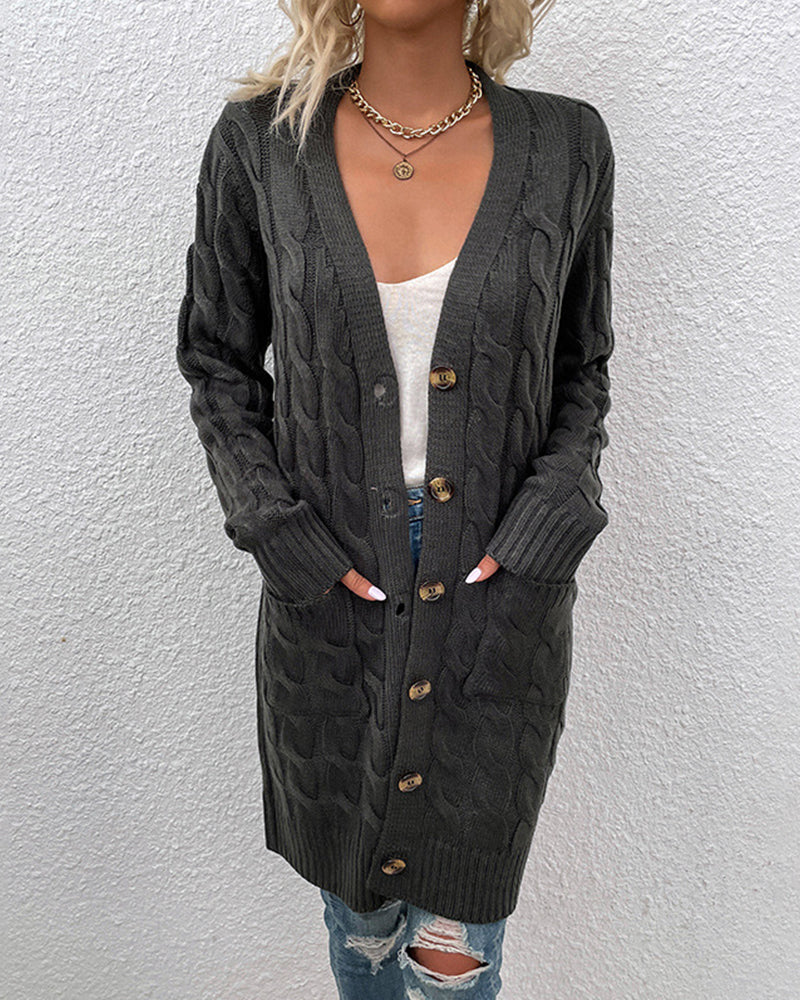 Stilvolle Anna Langarm-Strickjacke in Uni-Farbe
