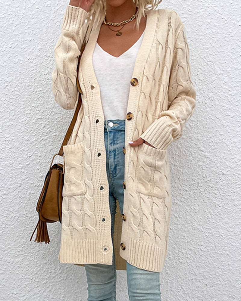 Stilvolle Anna Langarm-Strickjacke in Uni-Farbe
