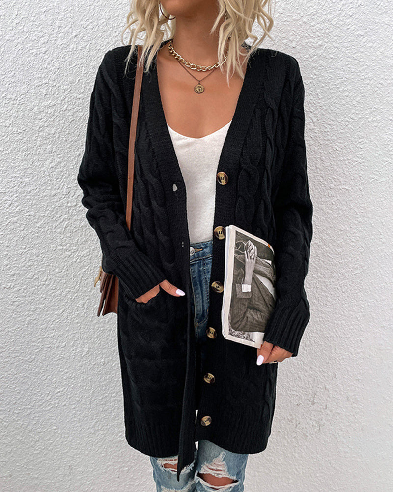 Stilvolle Anna Langarm-Strickjacke in Uni-Farbe