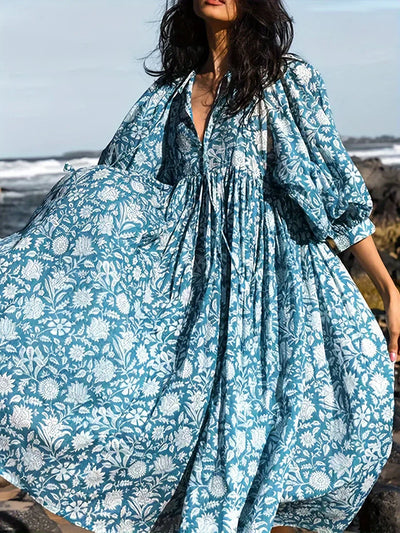 Janna - Midi Blumenkleid Mit V Ausschnitt