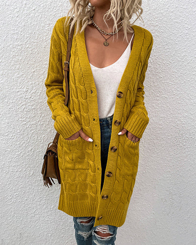 Stilvolle Anna Langarm-Strickjacke in Uni-Farbe