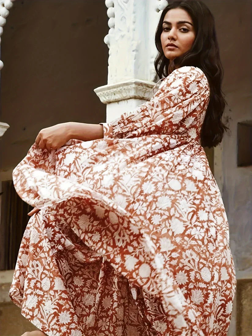 Janna - Midi Blumenkleid Mit V Ausschnitt