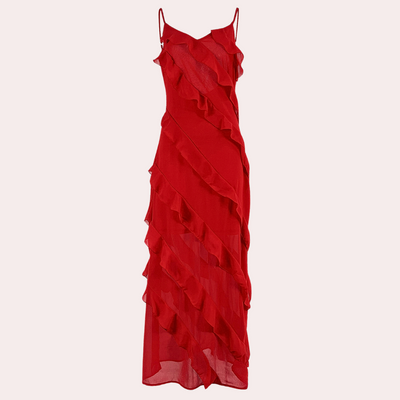 Adrienne - Stylisches langes Kleid für Frauen mit raffinierten Rüschen