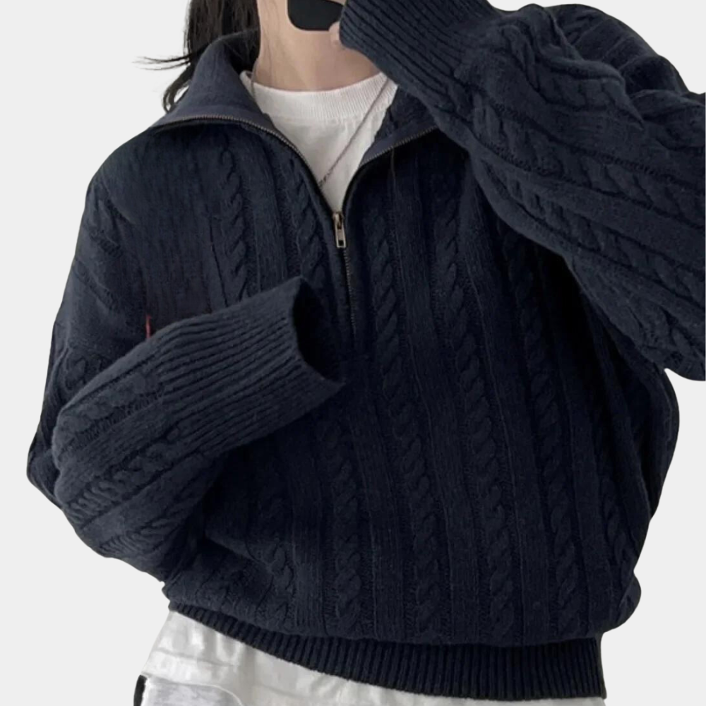 Schicker Damenpullover mit halbem Reißverschluss - perfekt für jede Gelegenheit!