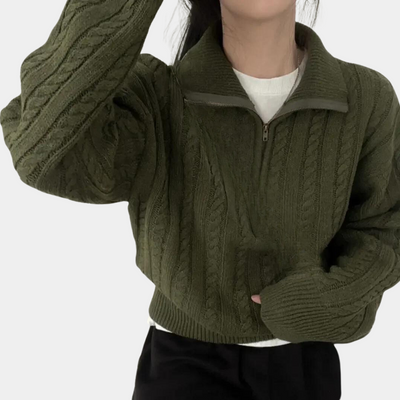 Schicker Damenpullover mit halbem Reißverschluss - perfekt für jede Gelegenheit!
