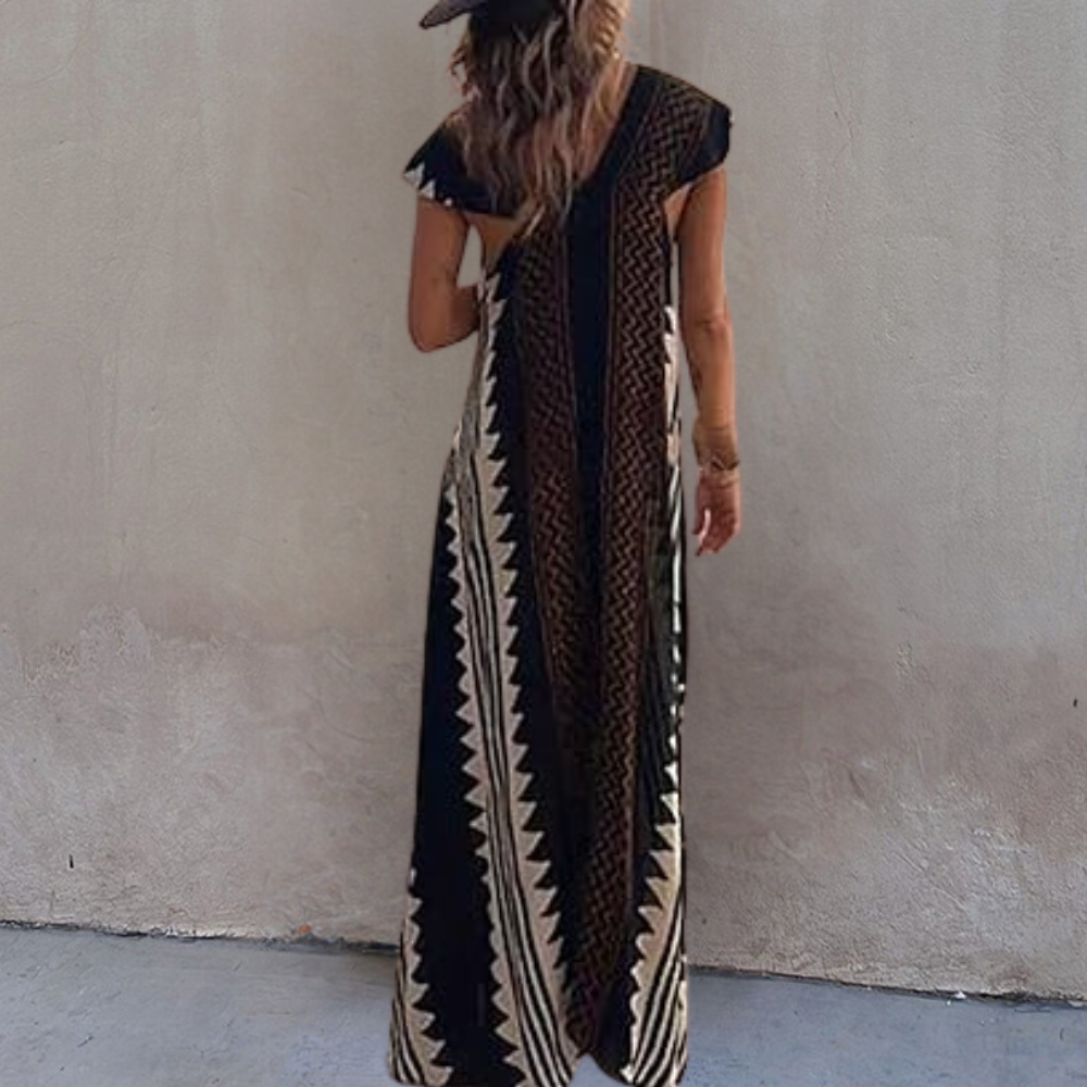 Adelina - Bezauberndes böhmisches Maxikleid mit einzigartigem geometrischem Muster