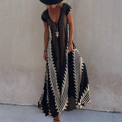 Adelina - Bezauberndes böhmisches Maxikleid mit einzigartigem geometrischem Muster