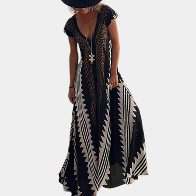 Adelina - Bezauberndes böhmisches Maxikleid mit einzigartigem geometrischem Muster