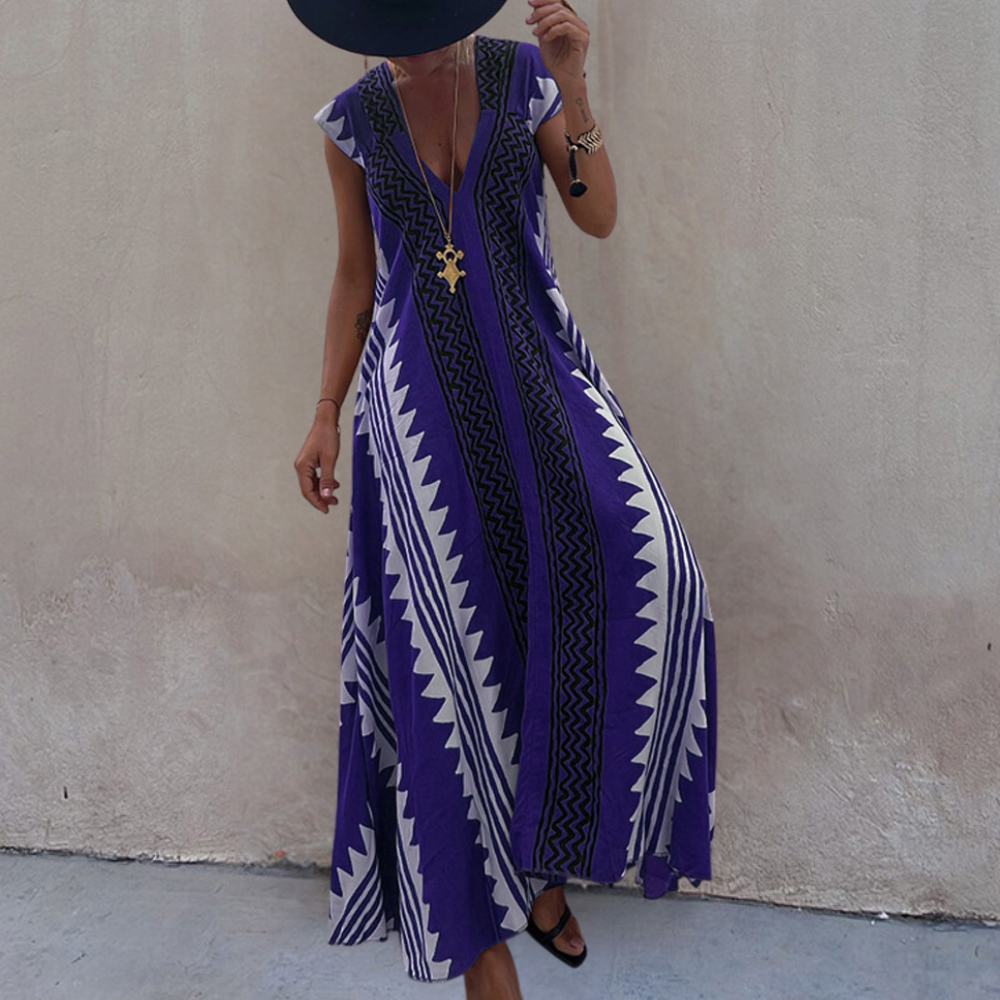 Adelina - Bezauberndes böhmisches Maxikleid mit einzigartigem geometrischem Muster