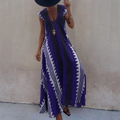 Adelina - Bezauberndes böhmisches Maxikleid mit einzigartigem geometrischem Muster