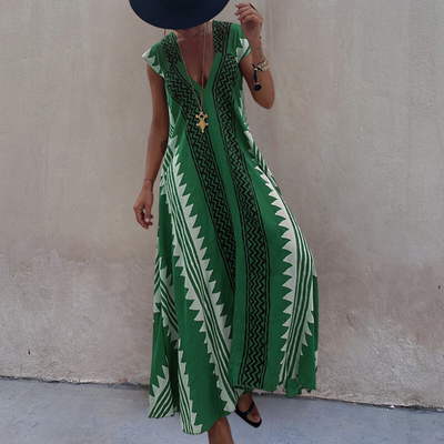 Adelina - Bezauberndes böhmisches Maxikleid mit einzigartigem geometrischem Muster