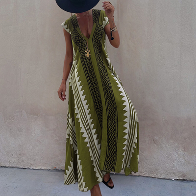 Adelina - Bezauberndes böhmisches Maxikleid mit einzigartigem geometrischem Muster
