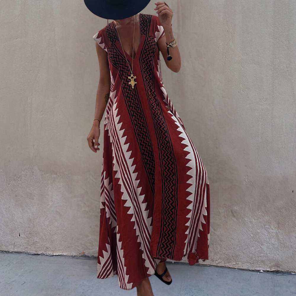 Adelina - Bezauberndes böhmisches Maxikleid mit einzigartigem geometrischem Muster