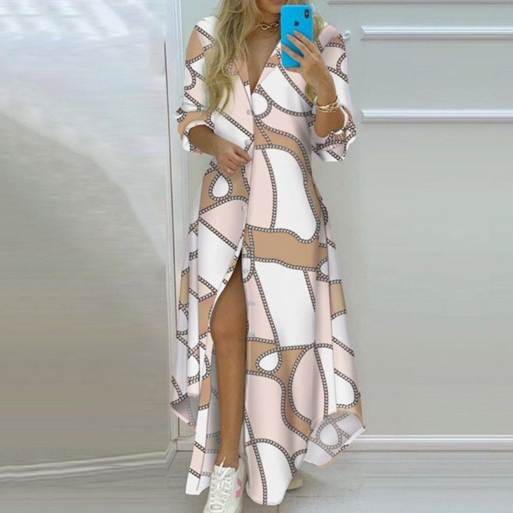 Antonia - Luxuriöses Kleid mit einzigartigem, künstlerischem Zeitungsdesign
