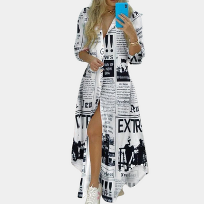 Antonia - Luxuriöses Kleid mit einzigartigem, künstlerischem Zeitungsdesign