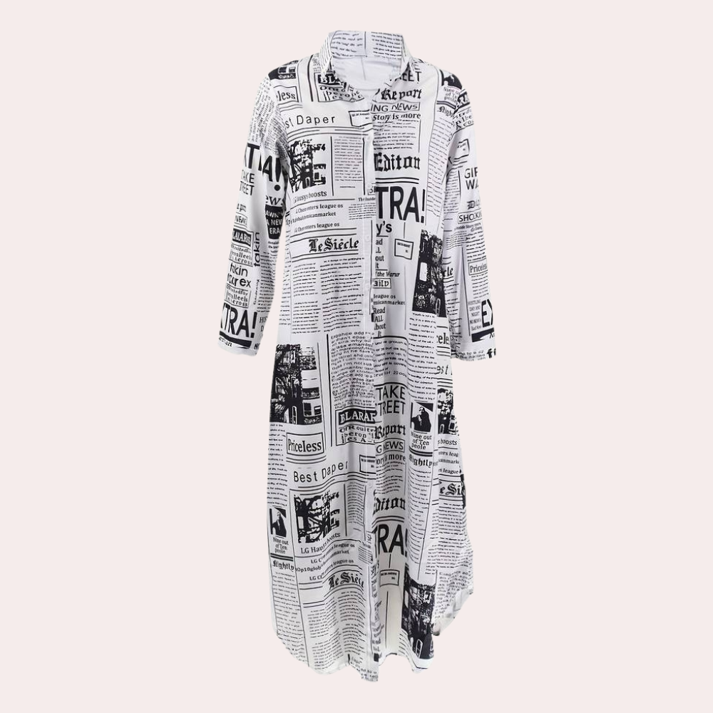 Antonia - Luxuriöses Kleid mit einzigartigem, künstlerischem Zeitungsdesign