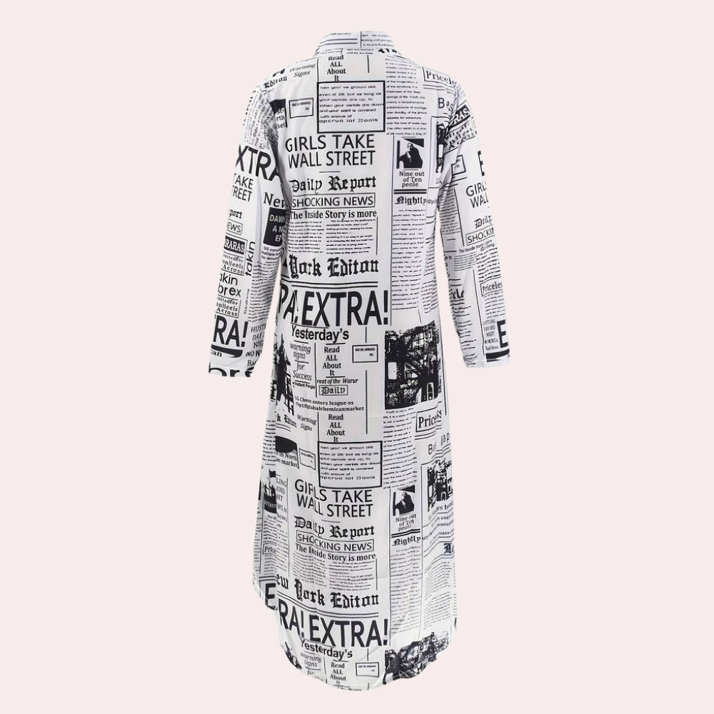 Antonia - Luxuriöses Kleid mit einzigartigem, künstlerischem Zeitungsdesign