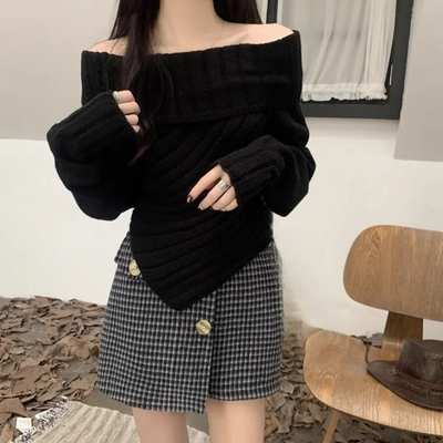 Eleganter schulterfreier Strickpullover für Damen - Rosalina Kollektion