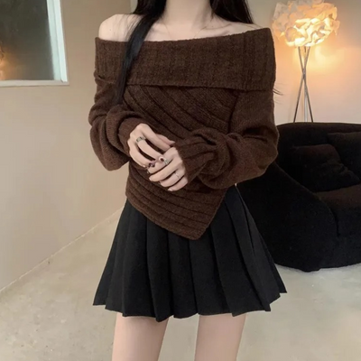 Eleganter schulterfreier Strickpullover für Damen - Rosalina Kollektion