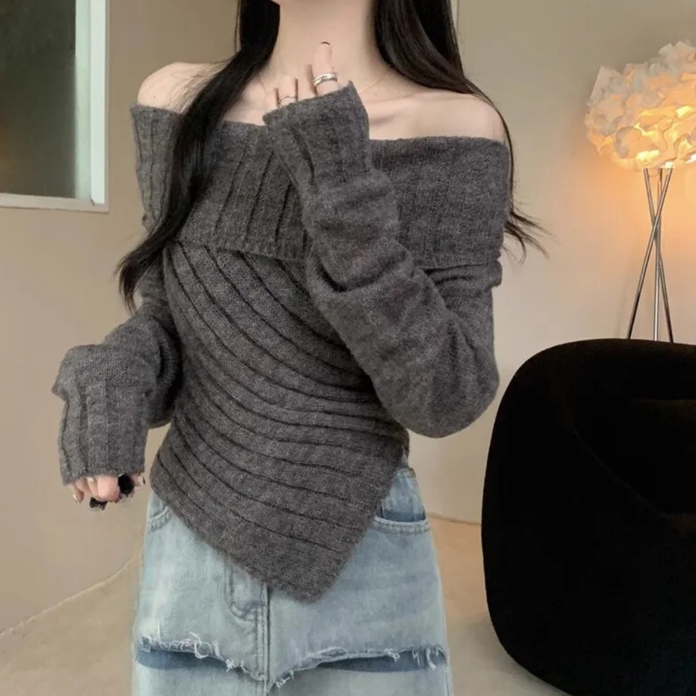 Eleganter schulterfreier Strickpullover für Damen - Rosalina Kollektion