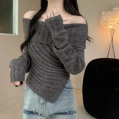 Eleganter schulterfreier Strickpullover für Damen - Rosalina Kollektion