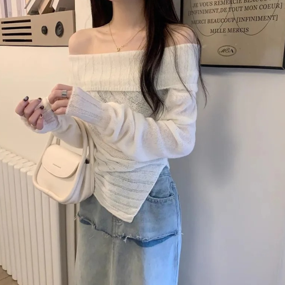 Eleganter schulterfreier Strickpullover für Damen - Rosalina Kollektion