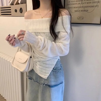 Eleganter schulterfreier Strickpullover für Damen - Rosalina Kollektion