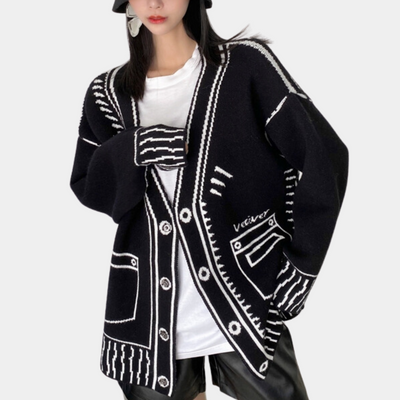 Theodosia - Verspielte Damen Strickjacke mit einzigartigem Druck