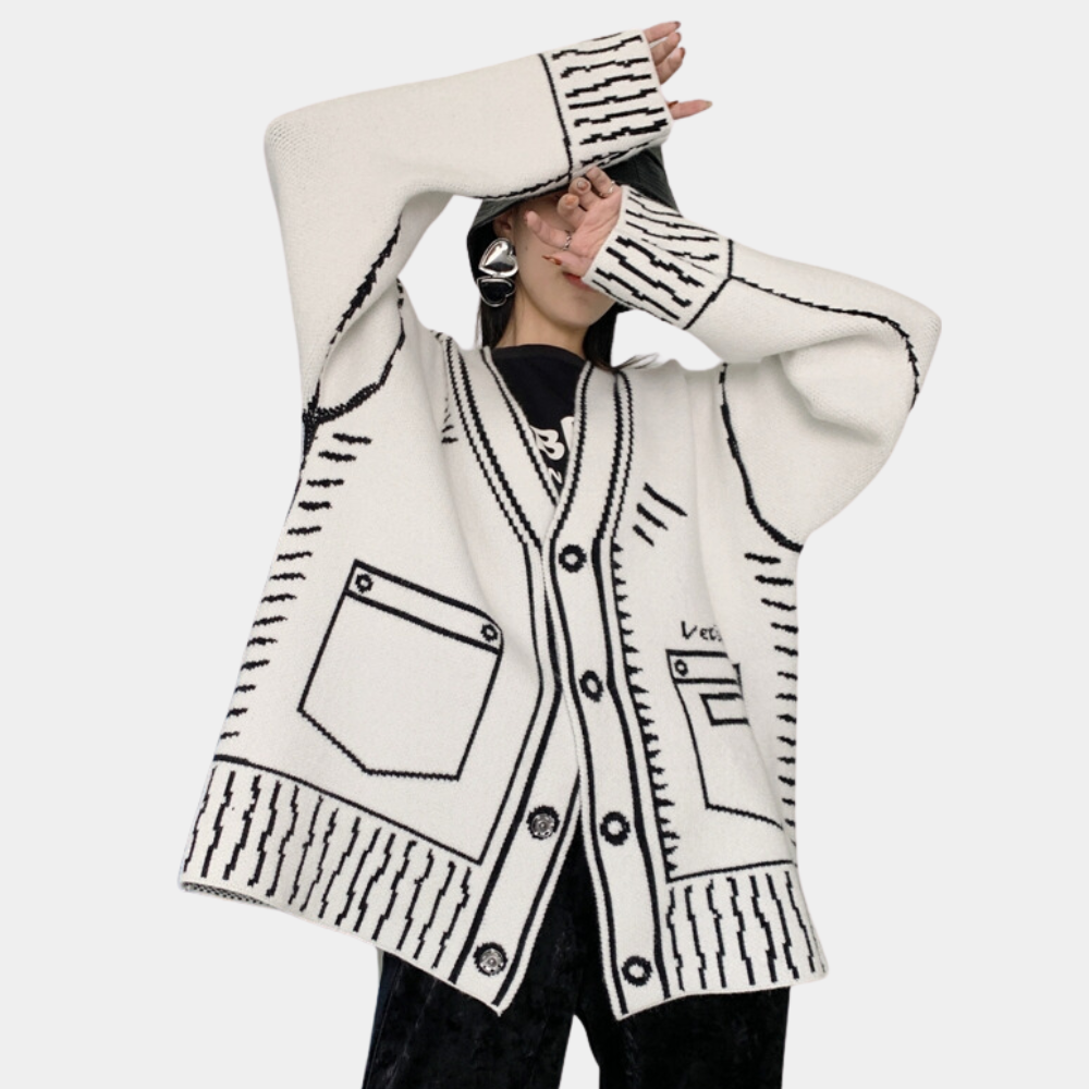 Theodosia - Verspielte Damen Strickjacke mit einzigartigem Druck