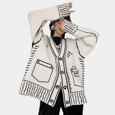 Theodosia - Verspielte Damen Strickjacke mit einzigartigem Druck