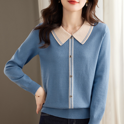 Modischer Damenpullover mit elegantem Kragen und schicken Knöpfen von Rosica