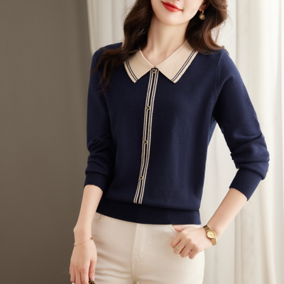 Modischer Damenpullover mit elegantem Kragen und schicken Knöpfen von Rosica