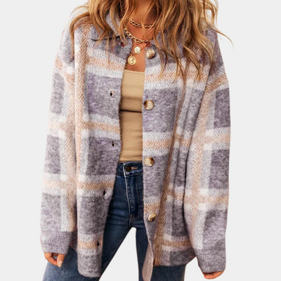 Vesperina - Elegante karierte Damenstrickjacke für einen zeitlosen Look