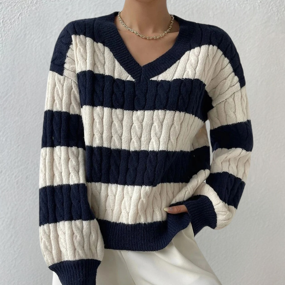 Yamina - Schicker gestreifter Pullover mit elegantem V-Ausschnitt für Frauen