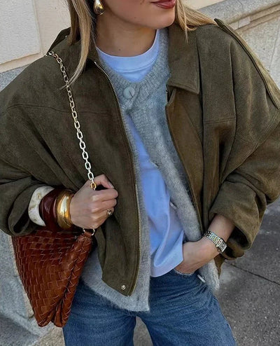 Oversized Damenjacke aus Suède – Stilvolle Jacke für jede Gelegenheit