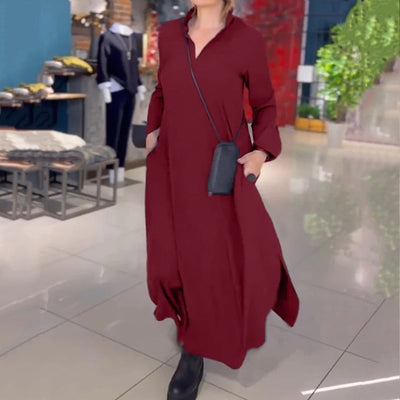 Damen elegantes und lässiges Hemdkleid mit Seitentaschen Fudus